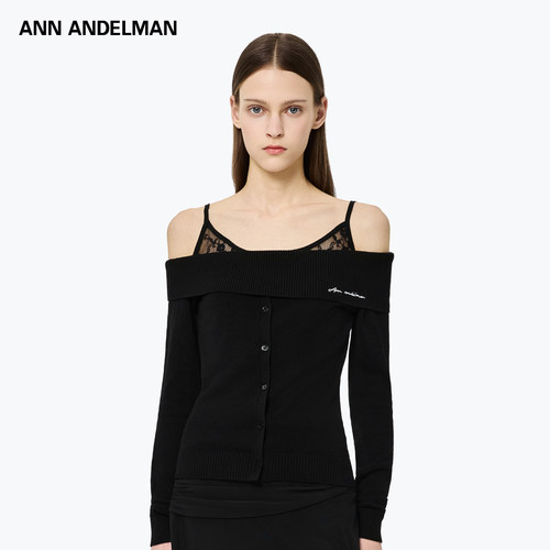 ANN ANDELMAN26春夏新款女蕾丝毛织一字肩针织衫银泰百货 301286