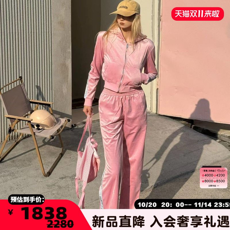 BANSLANDER 秋冬新款女士闪钻丝绒运动套装休闲服银泰百货 301601