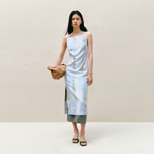 蓝绿色湖水印花Monroe露背吊带连衣裙 INSPIRE&STORIES春季