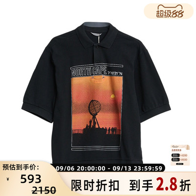 Holzweiler男士日常通勤休闲风景印花纯黑polo衫 银泰百货 301596
