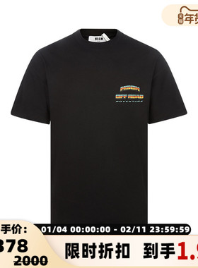 MSGM春季新款黑色棉质美式复古印花男士休闲宽松圆领短袖T恤