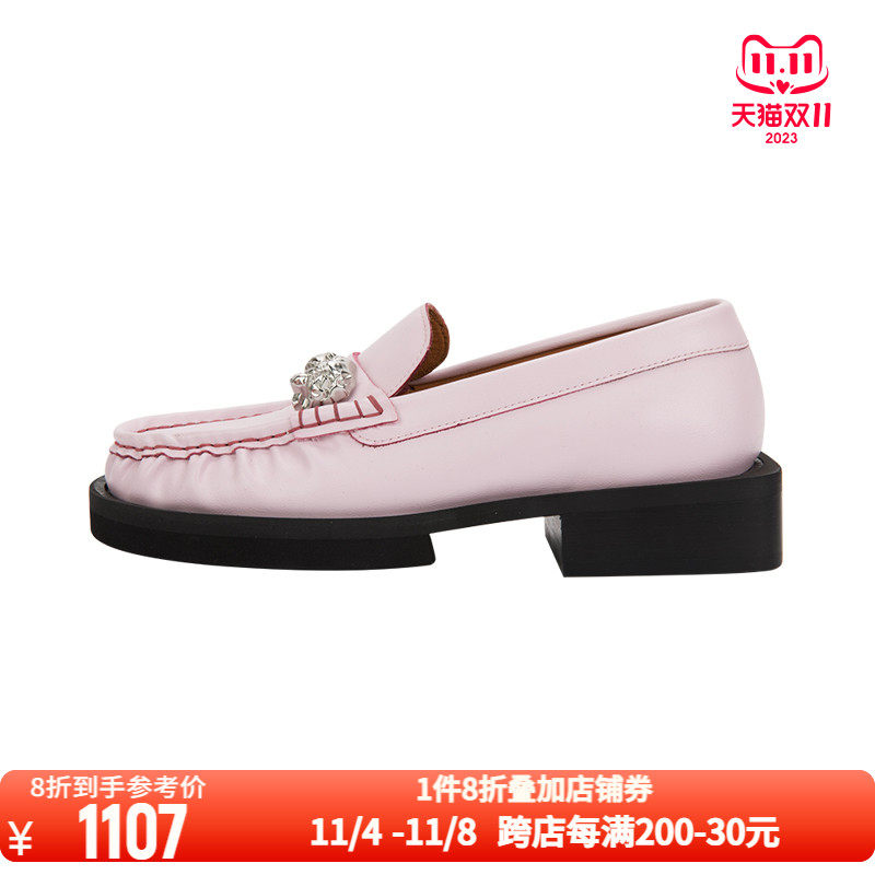 GANNI 女士粉色褶边皮革方跟乐福鞋怎么看?