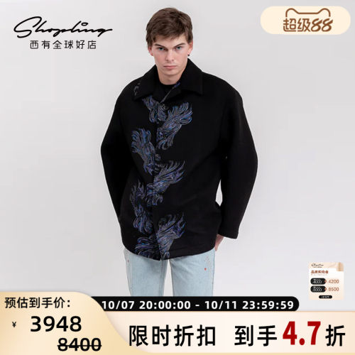 we 11 done潮牌复古男女同款中性印花大衣外套银泰百货 301596