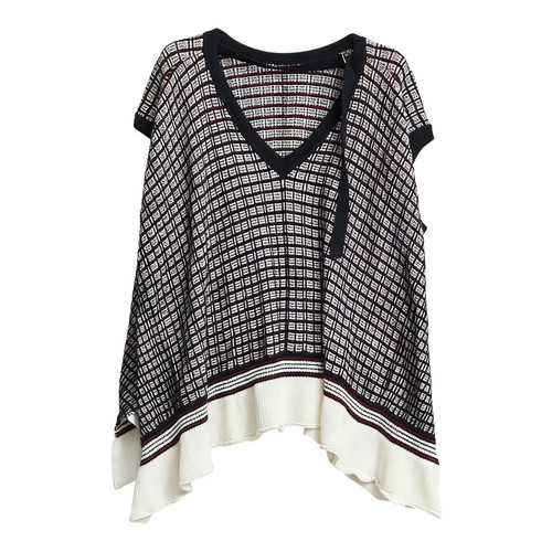 3.1 Phillip Lim 女士荷叶边针织背心格纹短袖上衣银泰 301596