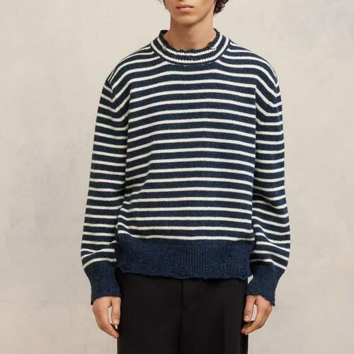 Ami Paris 秋冬款男士条纹破坏针织衫银泰百货精品 301596