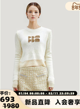 PECH DE MAI 25秋冬新款女士立体订珠短款毛衣银泰百货 301601