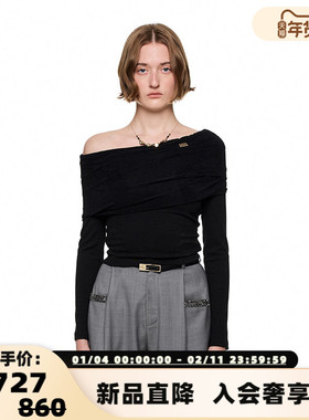 SHRO ENROEscape in ease 斜肩褶皱一字领针织衫银泰百货 301469