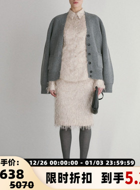 RECTO秋冬新款女士羊毛混纺单排扣针织开襟衫银泰百货