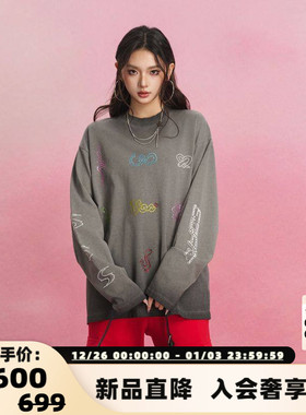 SOFITTE  25春夏女士做旧水洗蛇年限定烫钻圆领长袖T恤 301355