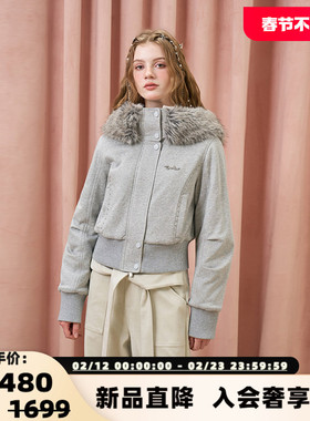 Three Quarters 女士灰色毛绒内里弯刀袖型连帽加厚卫衣 301355