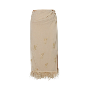 浅棕色钉珠装 24春夏新款 饰下摆流苏女士长裙半身裙 SONATA CELLO