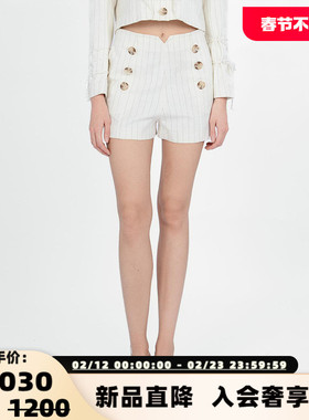 KAR PEISKOS 女士叶芋森林亚麻条纹短裤银泰百货精品 301600