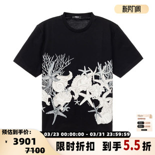 圆领T恤银泰百货精品 黑色纯棉材质短袖 301574 男士 Versace