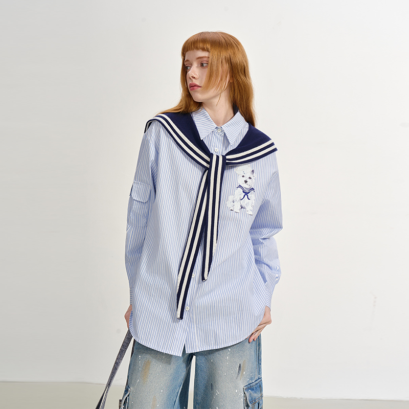 SOFITTE 25新款女士海军领披肩条纹长袖衬衫银泰百货 301355