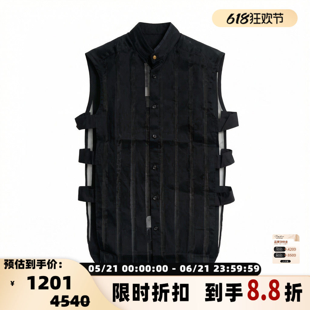 Versace/范思哲男士潮酷风条纹侧镂空饰带马甲 银泰百货 301596