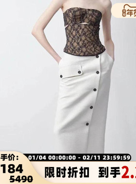 pushBUTTON 女士蚕丝羊毛纽扣毛呢半身裙银泰百货精品 301596