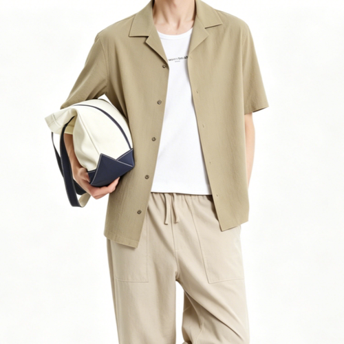 MAISON KITSUNE 26春夏新款男士日常通勤棉质小翻领短袖衬衫银泰