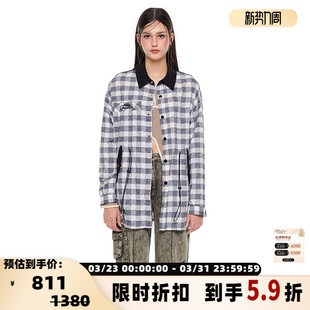 银泰百货精品 女士蓝色拼色肌理格子衬衫 301489 MARTIN ANDREA