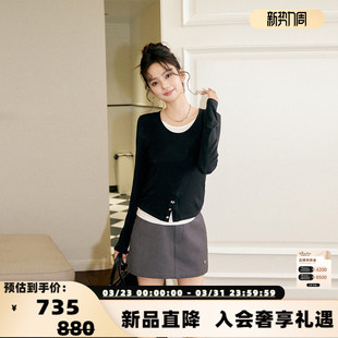 银泰百货 Three 短裙 显瘦logo牛筋腰头裙裤 301355 Quarters