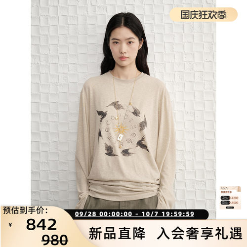 简白新款女飞鸟印花T恤