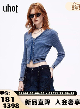 UHOT 26春夏新款女士短款针织开衫修身V领毛衣银泰百货 301590