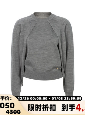 RECTO秋冬款灰色简约日常女士羊毛圆领插肩袖套头针织衫毛衣