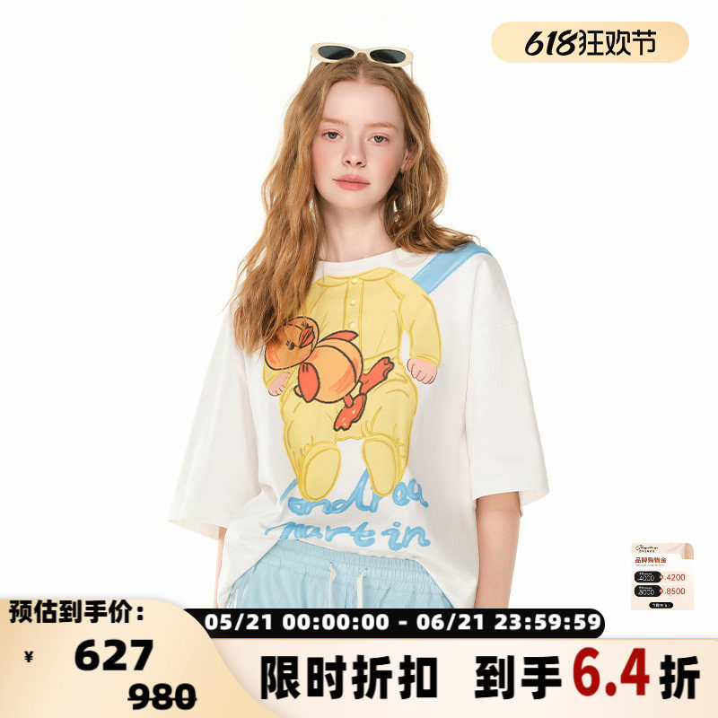ANDREA MARTIN 25新款女士白色小鸭背带印花T恤银泰百货 301489