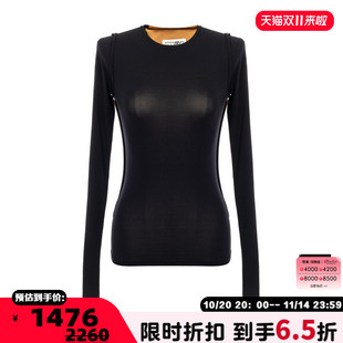 圆领长袖 潮流女士拼色修身 MM6 T恤上衣银泰精品301574 断码