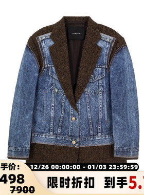 pushBUTTON 女士牛仔拼接西服领单排扣休闲外套银泰百货301574