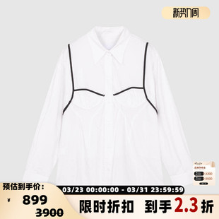 301604 衬衣银泰百货 pushBUTTON秋冬女士绑带背部镂空长袖 衬衫