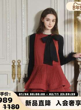 FLONAKED 25秋冬新款双层压褶无袖短款连衣裙银泰百货 300170