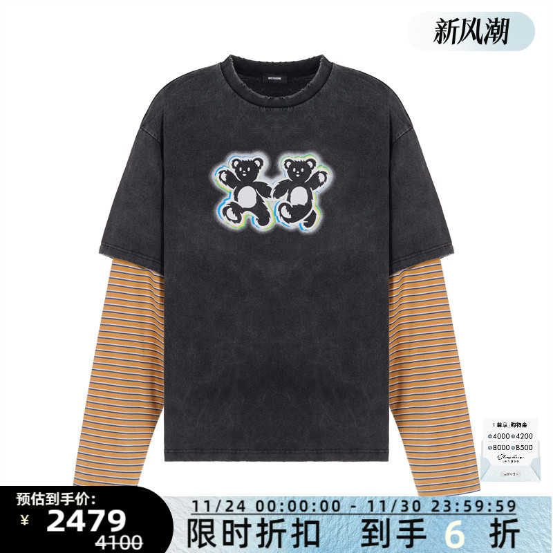 WE11DONE 男士假两件小熊长袖圆领T恤银泰百货精品 301574