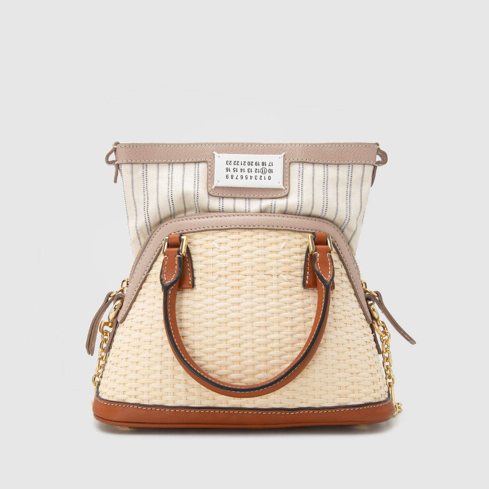 MAISON MARGIELA  女士编织拼接田园风拉链斜跨手提单肩包 301604 - 实物图