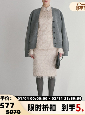 RECTO秋冬新款女士羊毛混纺单排扣针织开襟衫银泰百货