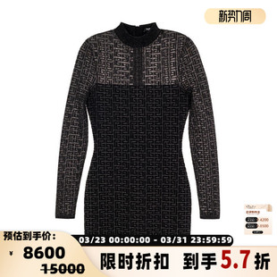 BALMAIN 301574 女士黑色提花圆领针织连衣裙银泰百货精品