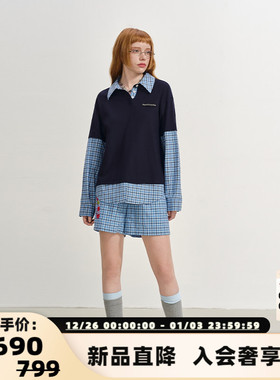 SOFITTE 25新款女士格纹拼接假两件长袖Polo衫T恤银泰百货 301355