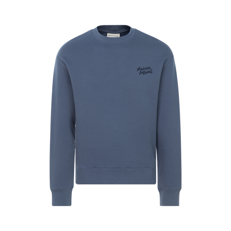 MAISON KITSUNE 春季灰蓝色棉质字母刺绣男士圆领套头衫卫衣