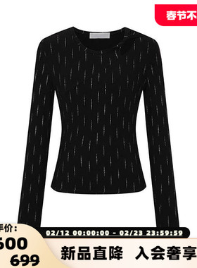 Three Quarters 女士黑色烫银纽结镂空长袖T恤银泰百货精品301355