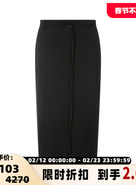 【折扣】ST.AGNI 春季黑色羊毛混纺气质系带女士OL风直筒半身裙