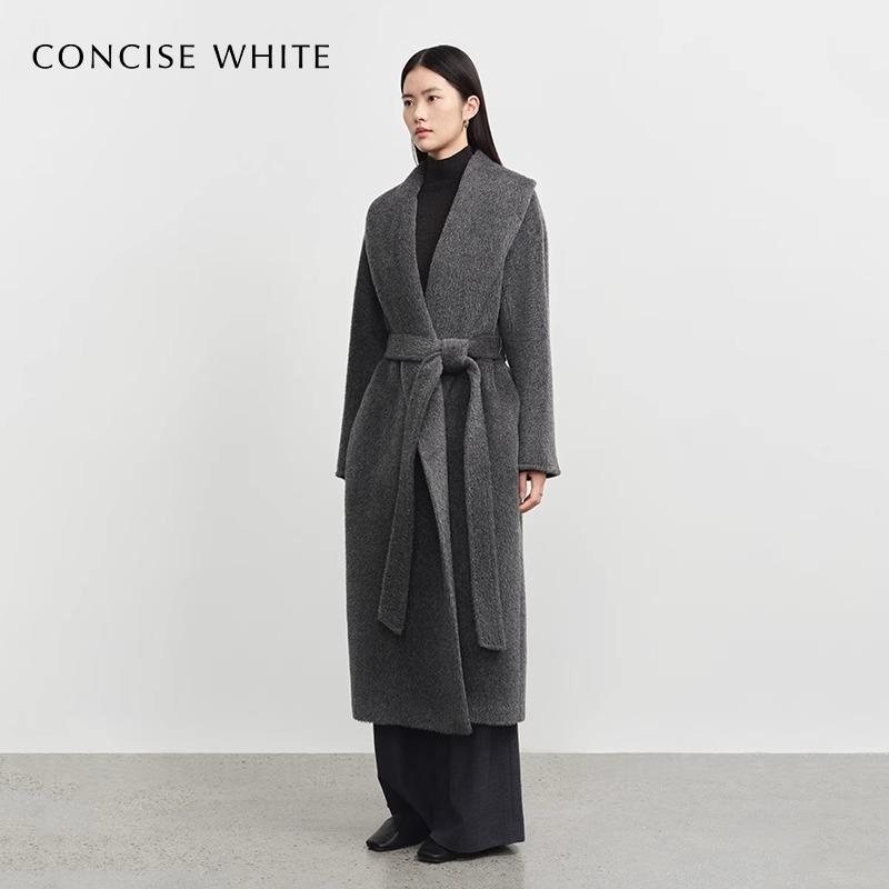 CONCISE经典纯色大领毛呢外套