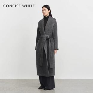 CONCISE 纯色大领毛呢外套301257 WHITE 24秋冬女士新款