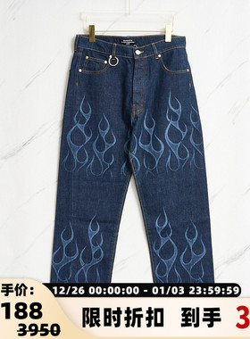 Etudes 男士纯棉材质火焰高街印花水洗牛仔裤银泰百货精品 301596