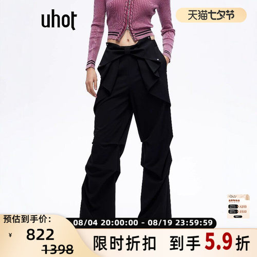 UHOT 26春夏新款女士设计感高腰宽松直筒牛仔长裤银泰百货 301590