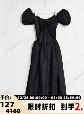 pushBUTTON 潮流简约女士一字肩纯黑抽绳连衣裙银泰百货 301596