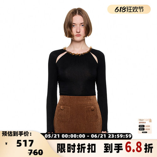 SHRO ENRO Wild geometry 亮片织带装饰镂空针织打底衫 301469