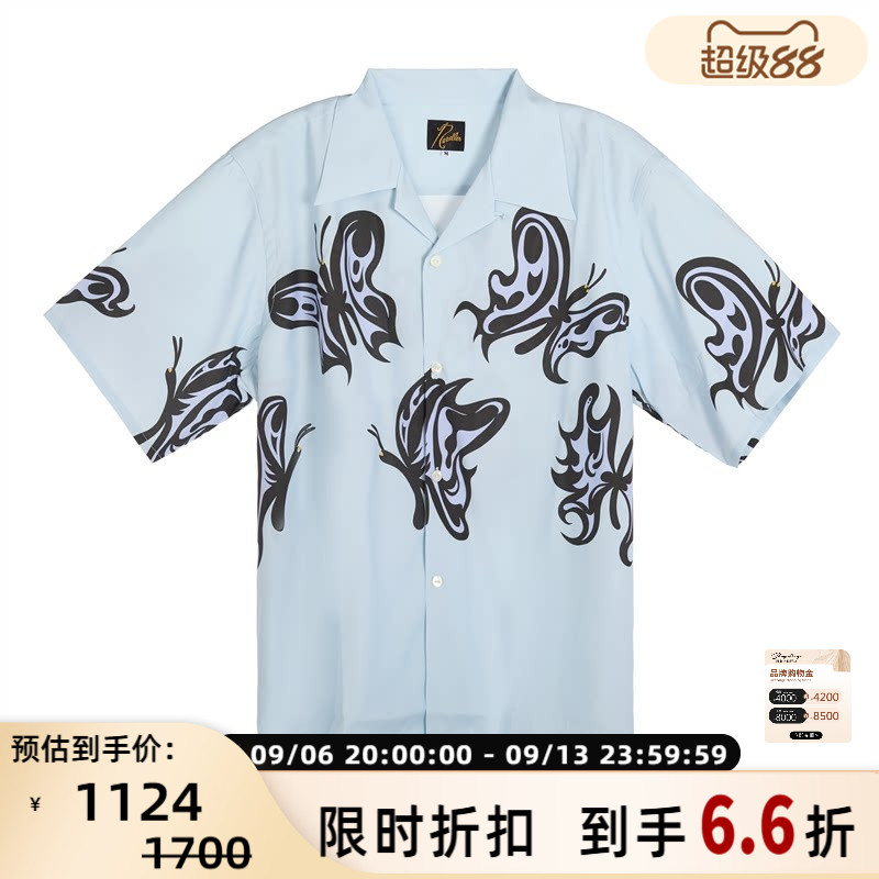 Needles春夏男士时尚休闲蝴蝶印花短袖衬衫 301574图片