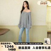 秋冬女士蝴蝶结烫钻弹力微喇牛仔裤 Three Quarters 银泰301355