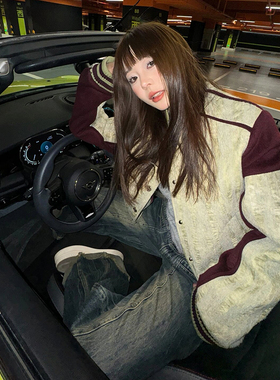 SHRO ENRO Dérive系列 绿色羊毛呢料撞色棒球服 301469