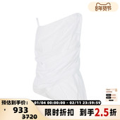 春季 ANDERSON 白色棉质不对称设计褶皱收腰吊带背心上衣