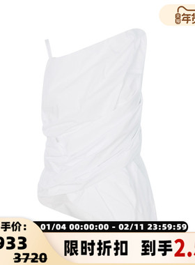JW ANDERSON 春季白色棉质不对称设计褶皱收腰吊带背心上衣